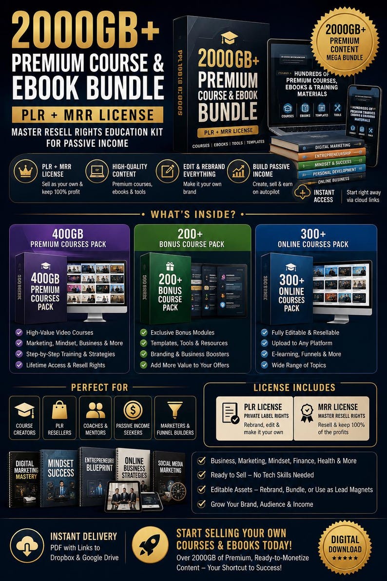 2000GB+ PLR MRR Ebook Video Courses Bundle