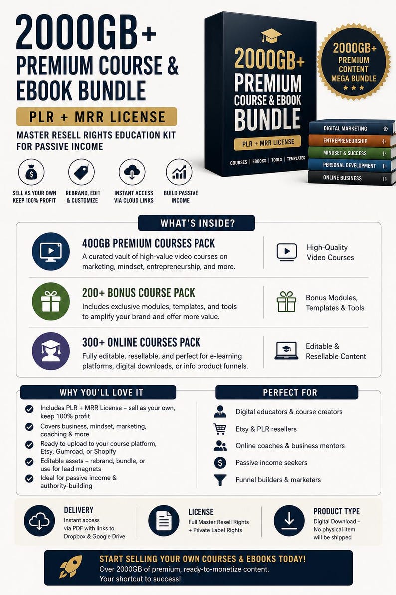 2000GB+ PLR MRR Ebook Video Courses Bundle